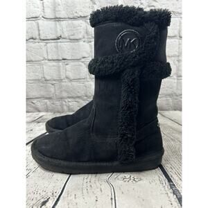 MK Michael Kors Alina Black Suede Tall Fur Lined Boots Side Zip Girl’s Size 12